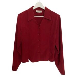Vintage Daniel Laurent Dark Red Tailored Button-Up Blouse Cinched in the Back